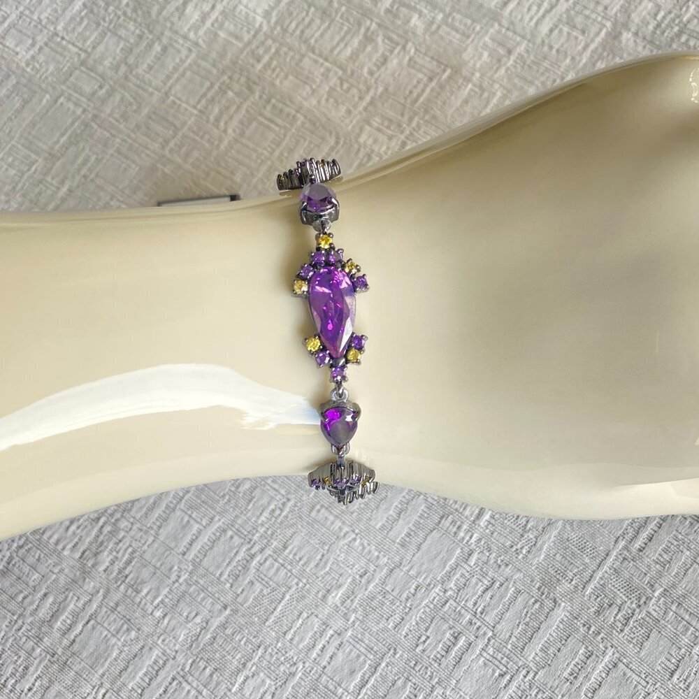 Fifth Avenue Amethyst Topaz Crystal Gun Metal Victorian Style Bracelet NWT​​​
